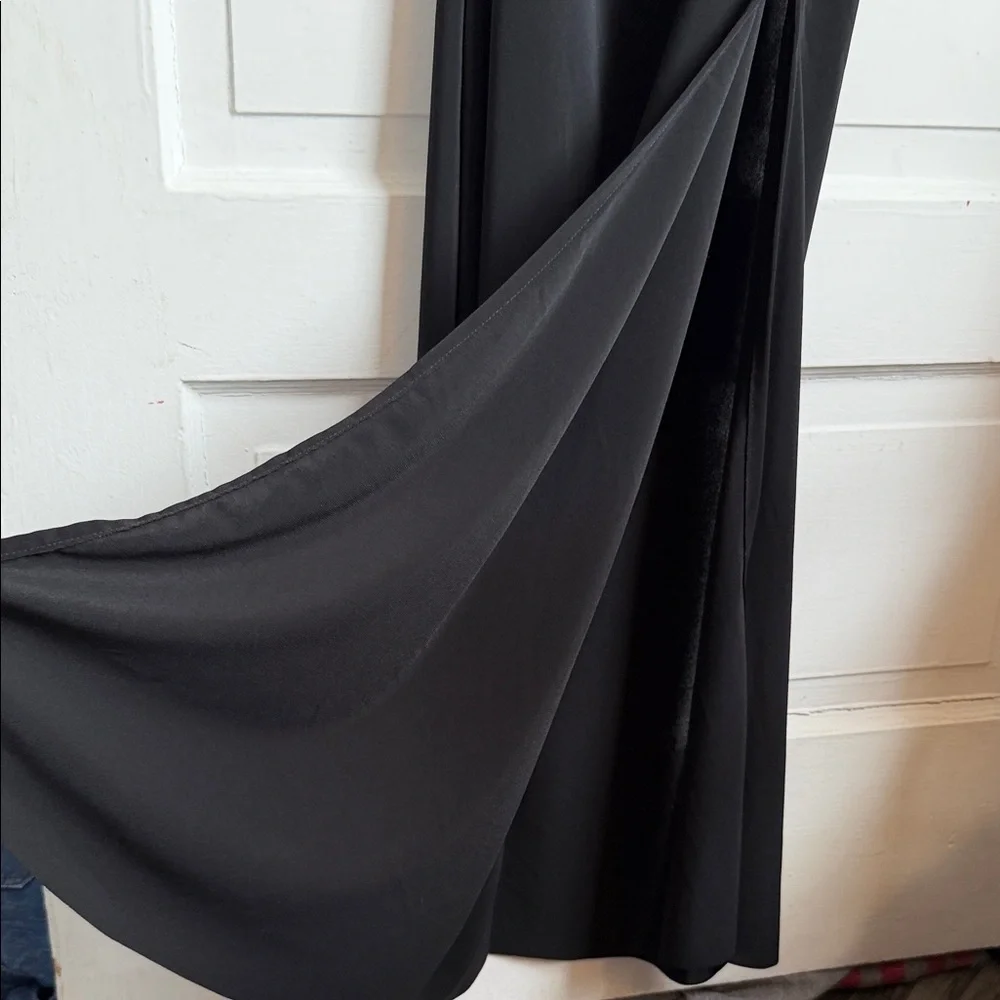 Zara Black Fitted Wrap Midi Dress Gold Neck Detail Criss-cross Back Slit NWT S